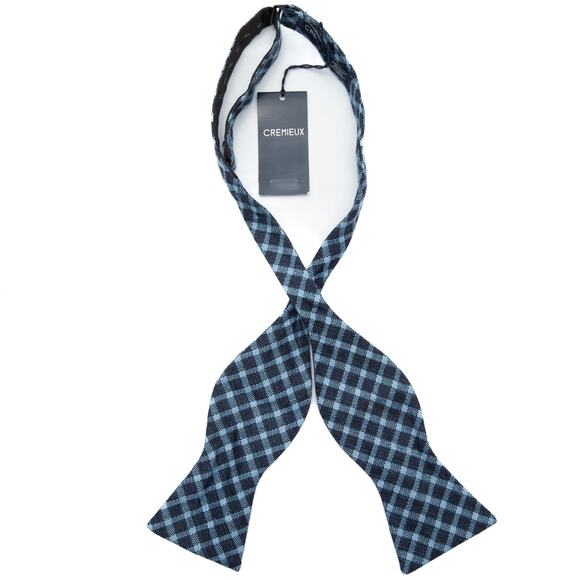 Daniel Cremieux Blue Plaid Self Tie Bow Tie Bowtie - Picture 3 of 7